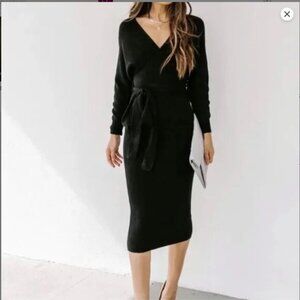 Vici Women's Yara Black Drape Knit‎ Midi Sweater Dress Dolman Sleeve Size Small